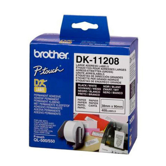 Etiquetas Termicas Brother DK-11208 38x90mm Branco (400 un) QL500/550/560/570