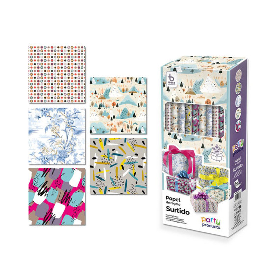 Papel de embrulho sortido, 5 modelos, 70x100cm (vende-se só em caixas 50 unidades)