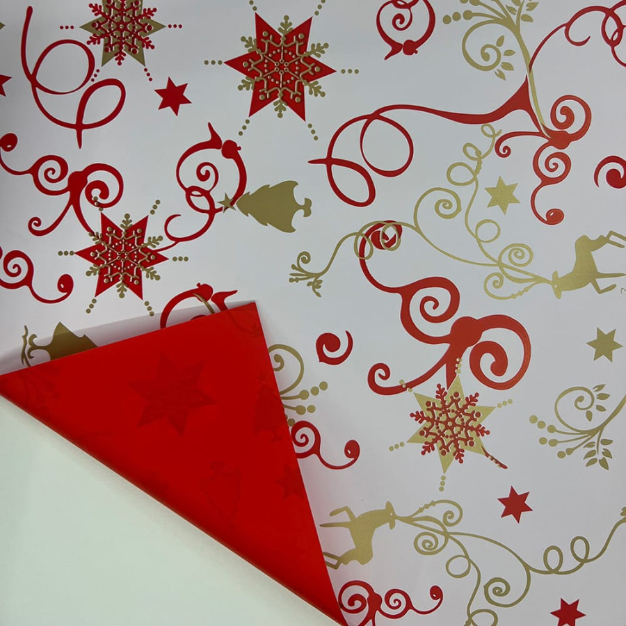 Papel de embrulho dupla face, motivos de natal, branco e vermelho, 70 cm x 40 m