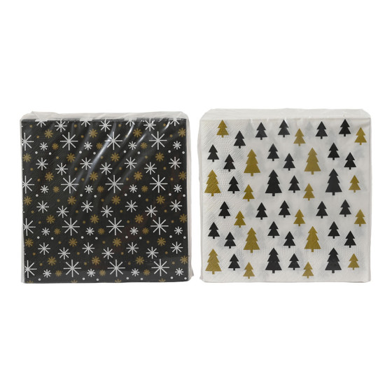 Guardanapos de papel estampados a dourado, preto e branco 33 x 33 cm