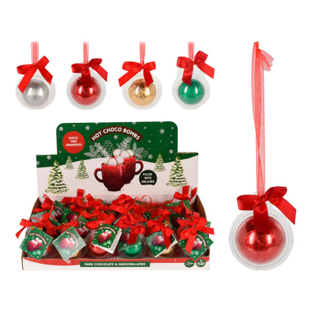 Bola e fita em plástico, com chocolate, cores variadas