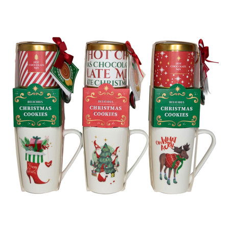 Caneca de natal com bolachas e mistura de chocolate quente. 3 variedade de modelos