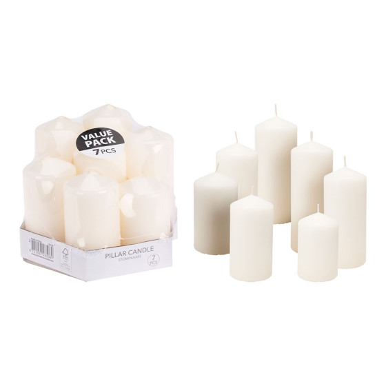 Velas brancas ø55 mm com alturas diferentes, 7 pcs