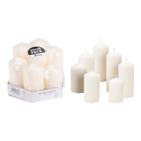 Velas brancas ø55 mm com alturas diferentes, 7 pcs