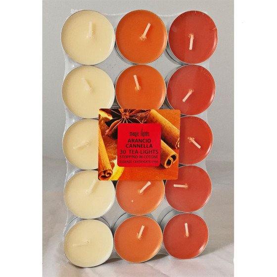 Pacote 30 unid. velas com aroma laranja-canela 3,7cm magic lights