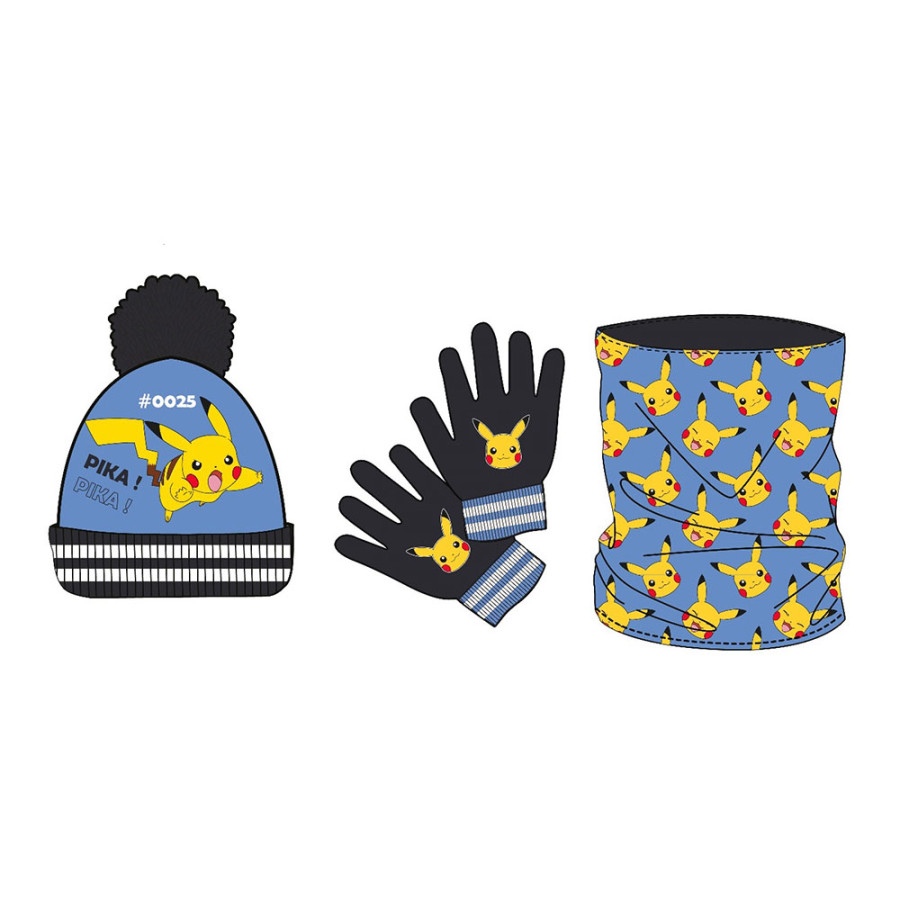 Kit gorro pompon-luvas-fular pokemon