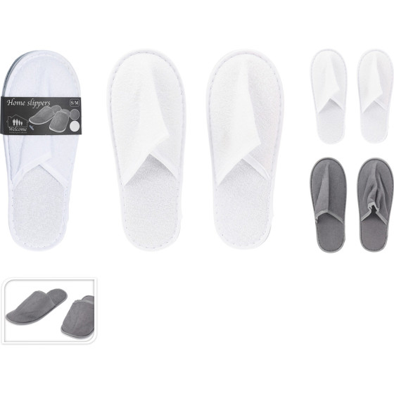 Chinelos terry, branco/cinza, poliéster, tamanhos s/m e l/xl