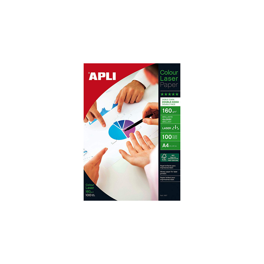 PAPEL FOTOGRÁFICO A4 160GR APLI 11817 GLOSS 2 FACES LASER