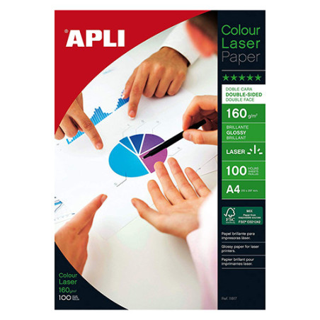 PAPEL FOTOGRÁFICO A4 160GR APLI 11817 GLOSS 2 FACES LASER