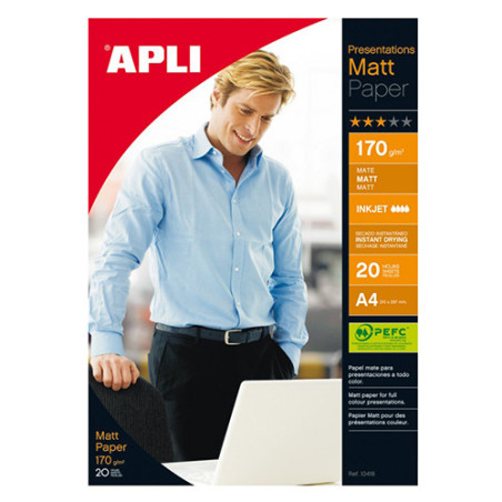 PAPEL FOTOGRÁFICO A4 170GR APLI R10418 MATE 2 FACES INKJET