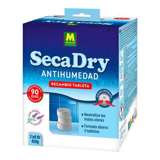 Recarga secadry anti-humidade tablete, 3 x 450 g