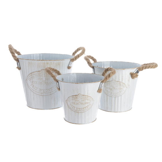 Balde de zinco com pegas de corda, kit de 3unid. ø20x17cm ø17x15cm ø15x13cm.