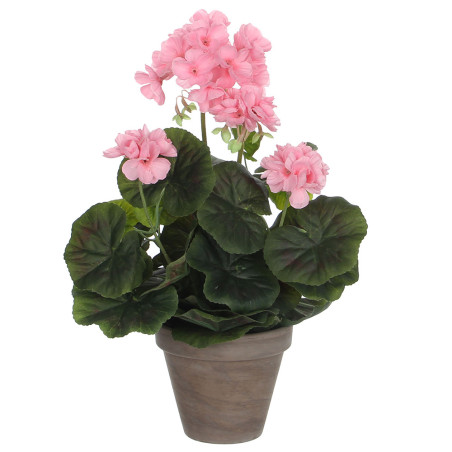 Gerânio cor rosa pvc em vaso cinzento