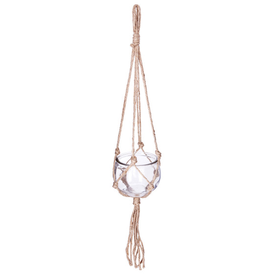 Vaso para flores de vidro com corde de serapilheira para pendurar ø10.5cm
