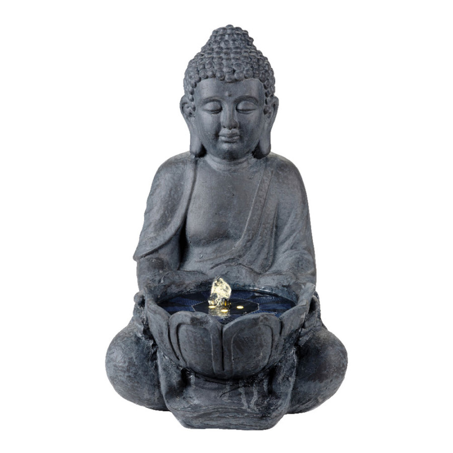 Fonte solar budda. luz quente. 29,5x28x45cm