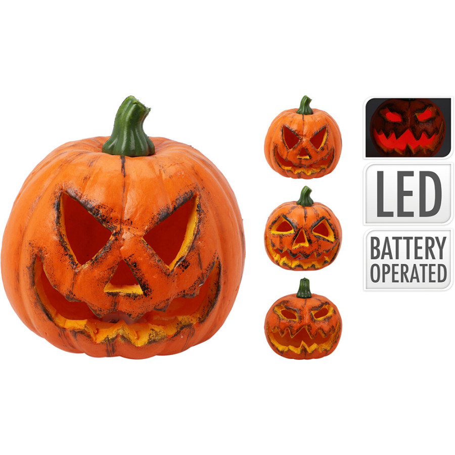 Abóbora halloween com led, pvc, a pilhas, 3 modelos.