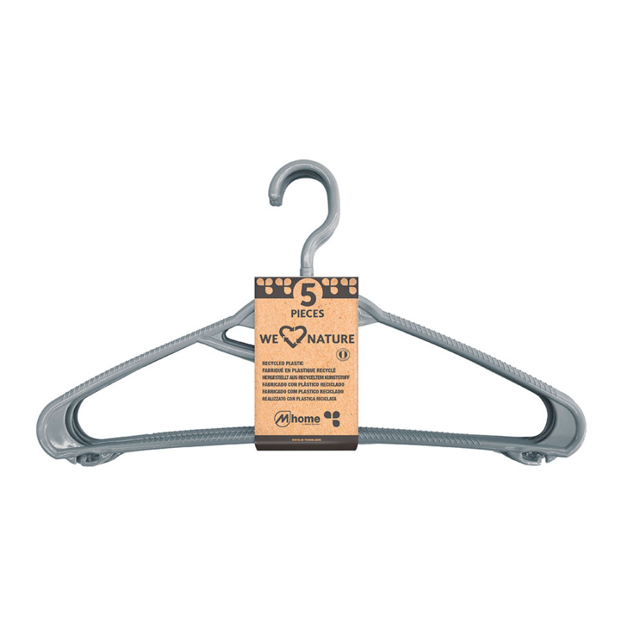Pack de 5 cabides de plástico reciclado we nature cores diversas 42cm x 7mm.