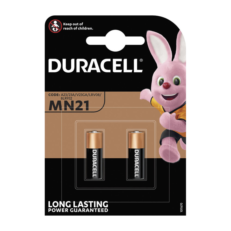 Pilha alcalina duracell segurity mn21 12v (23a)para comando (blíster 2 unid.) ø10,3x28,5mm