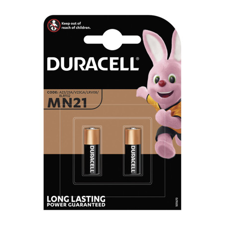 Pilha alcalina duracell segurity mn21 12v (23a)para comando (blíster 2 unid.) ø10,3x28,5mm