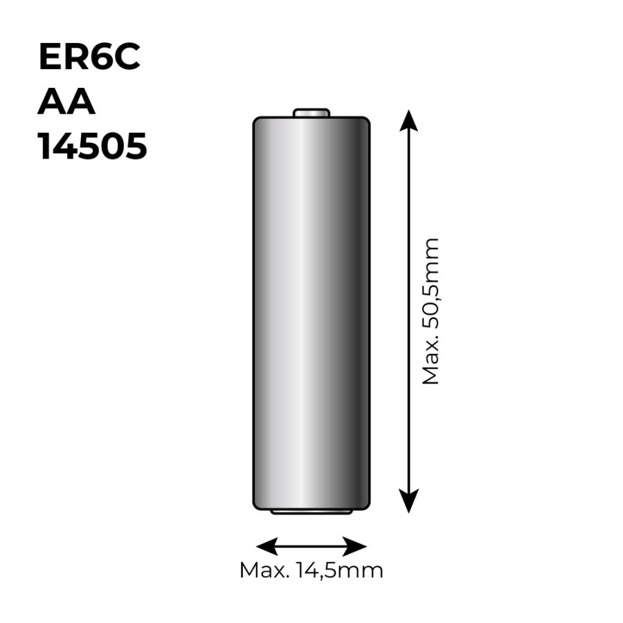 Pilha de lítio er6c - aa 3,6v (mod. 14505) 2600mah ø14,5x50,5mm