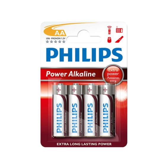 Pilha alcalina philips aa - lr06 1,5v (blíster 4 unid.) ø14,5x50,5mm