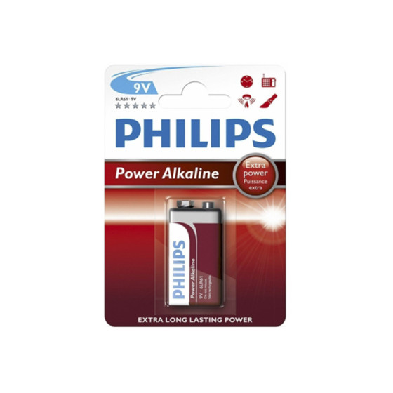 Pilha alcalina philips 6lr61 9v (blíster 1 unid.) 26,5x17,5x48,5mm
