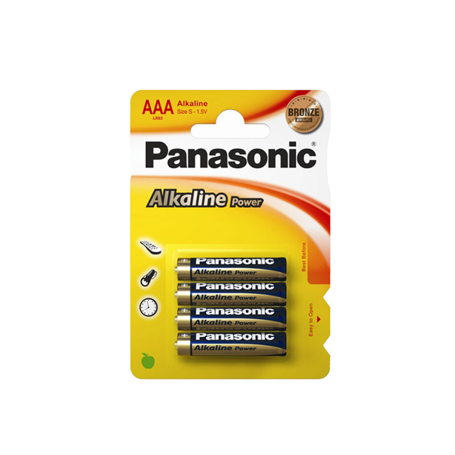 Pilha alcalina panasonic bronze aaa - lr03 1,5v (blíster 4 unid.) ø10,5x44,5mm