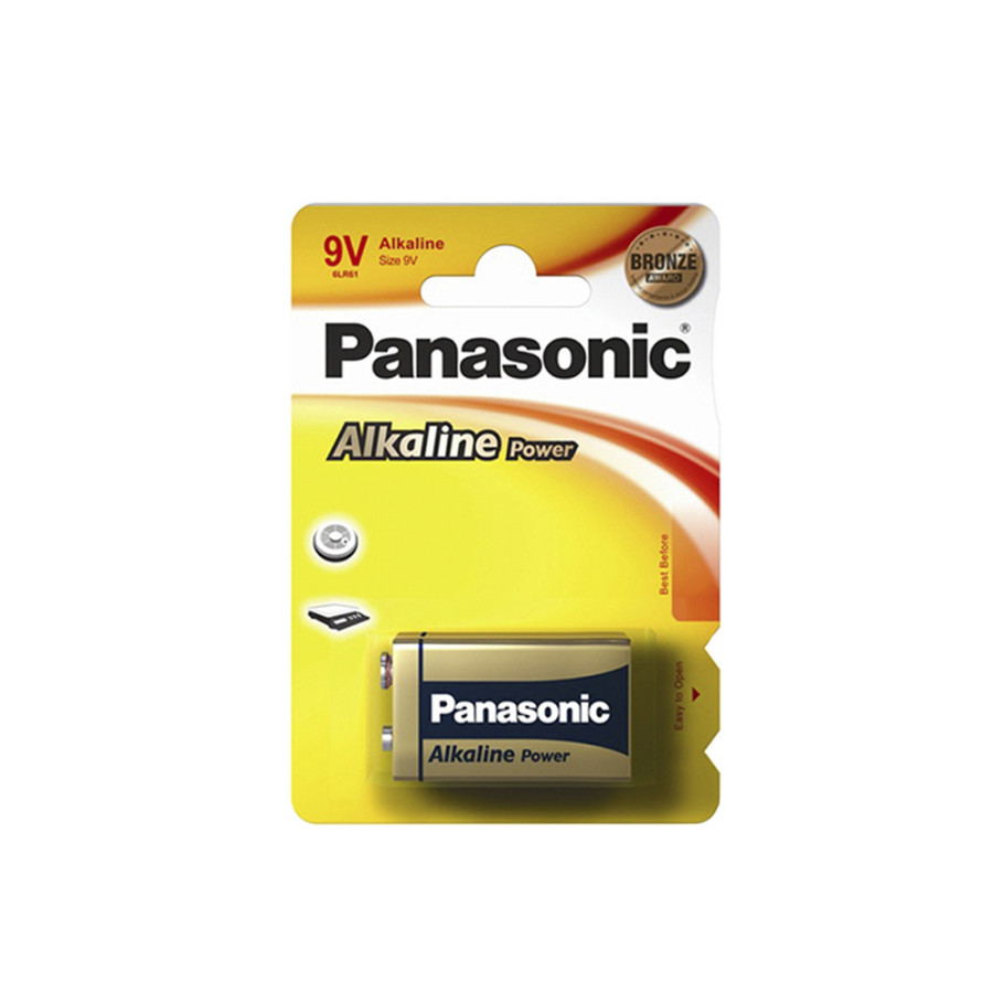 Pilha alcalina panasonic bronze 6lr61 9v (blíster 1 unid.) 26,5x17,5x48,5mm