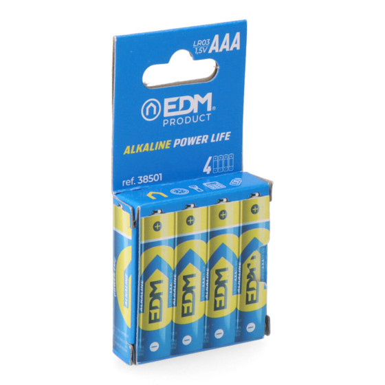 Pilha edm alcalina long life aaa - lr03 1,5v (blíster 4 unid.) ø10,5x44,5mm