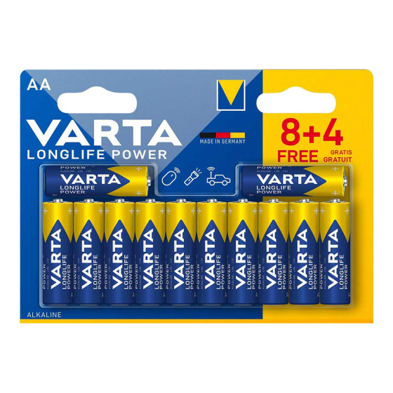 Pilha varta alcalina longlife power aa - lr06 (blíster 12 unid.) ø14,5x50,5mm
