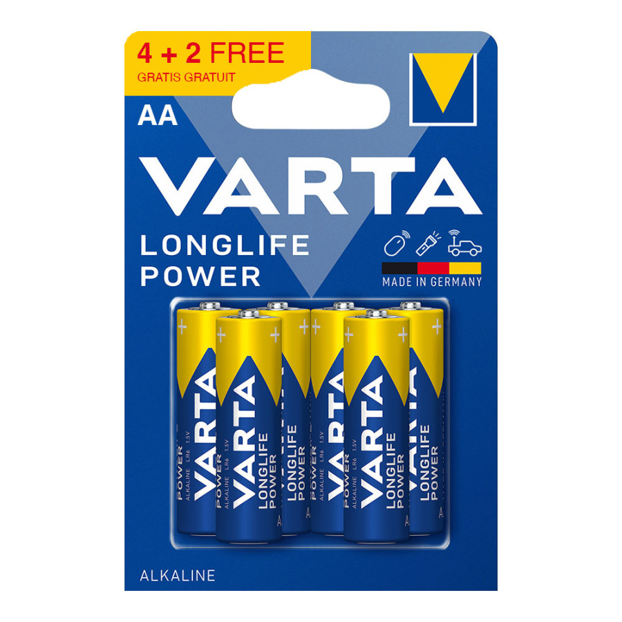 Pilha alcalina longlife power aa - lr06 varta (blíster 4+2 unid.) ø14,5x50,5mm
