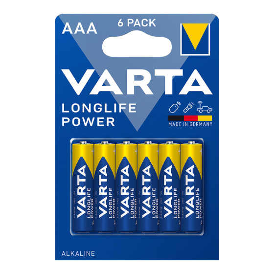 Pilha alcalina longlife power aaa - lr03 varta (blíster 6 unid.) ø10,5x44,5mm