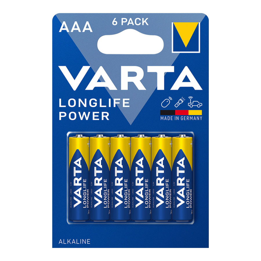 Pilha alcalina longlife power aaa - lr03 varta (blíster 6 unid.) ø10,5x44,5mm