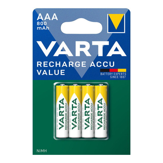 Pilha varta recarregável accu aaa - hr03 800ma (blíster 4 unid.) ø10,5x44,5mm