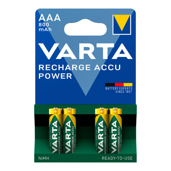 Pilha varta recarregável accu power aaa - hr03 800ma (blíster 4 unid.) ø10,5x44,5mm