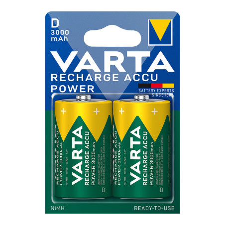 Pilha varta recarregável accu power d - hr20 3000ma (blíster 2 unid.) ø34,2x61,5mm