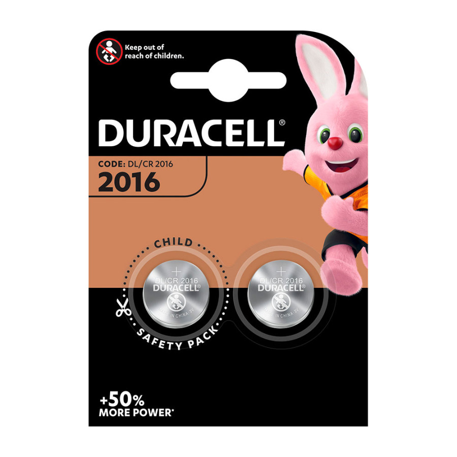 Micro pilha lítio botão duracell cr2016 (blíster 2 unid.) ø20x1,6mm