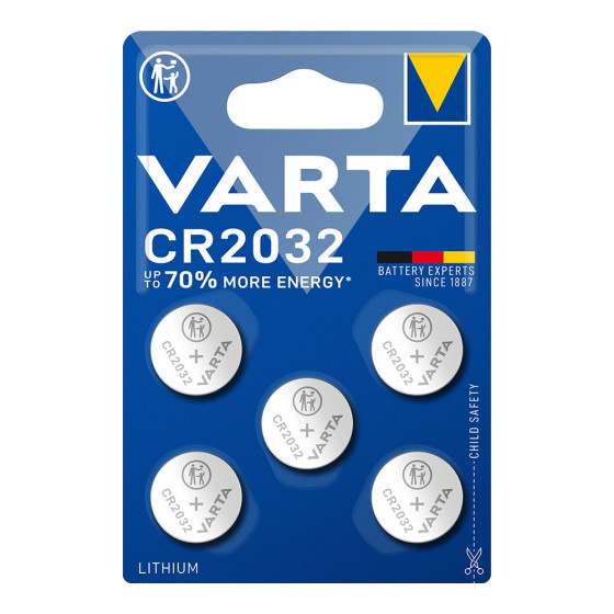 Micro pilha botão lithium cr2032 3v varta (blíster 5 unid.) ø20,0x3,2mm