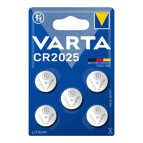 Micro pilha botão lithium cr2025 3v varta (blíster 5 unid.) ø20,0x2,5mm