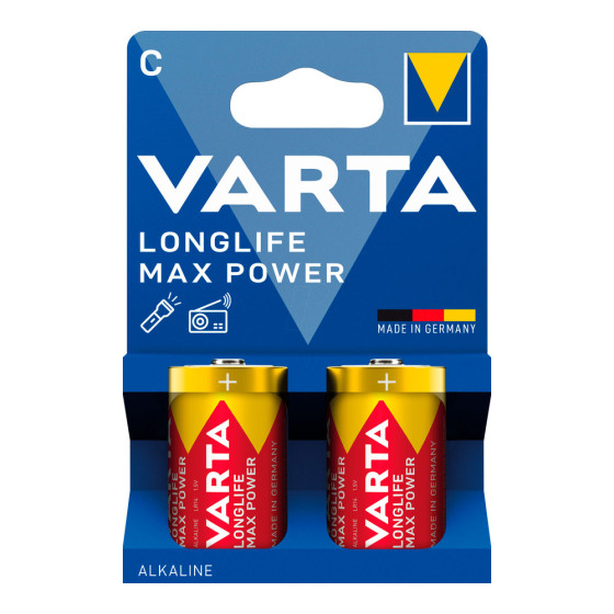 Pilha alcalina longlife max power c - lr14 (blister de cartão 2 unidades) ø26,2 x 50 mm