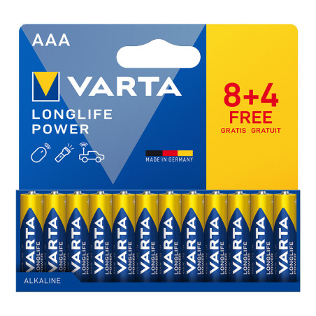 Pilha alkalina longlife power aaa - lr03 (cartão blister 12 unidades 8+4) ø10,5 x 44,5 mm