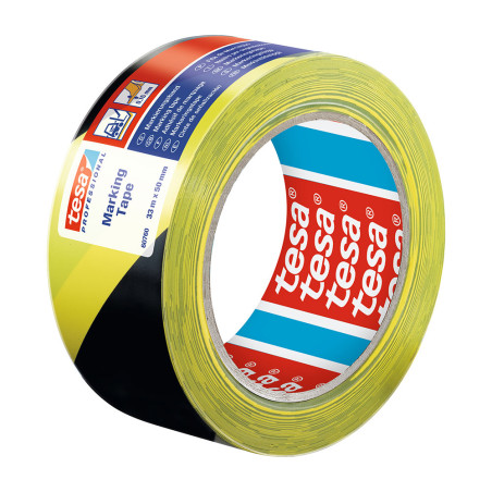 Fita de sinalização adesivo preto/amarelo 50 mm x 33 m
