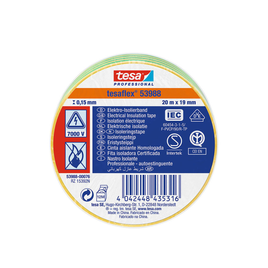 Fita isolante de dois tons aprovada 19 mm x 20 m