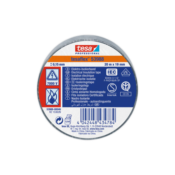 Fita isolante cinza aprovada 19 mm x 20 m