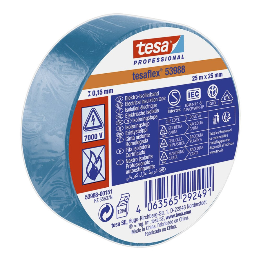 Fita isolante azul aprovada 25 mm x 25 m