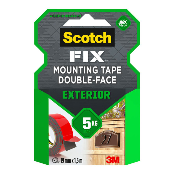 Fita de montagem dupla face, exterior, máx 5 kg, 19 mm x 1,5 m