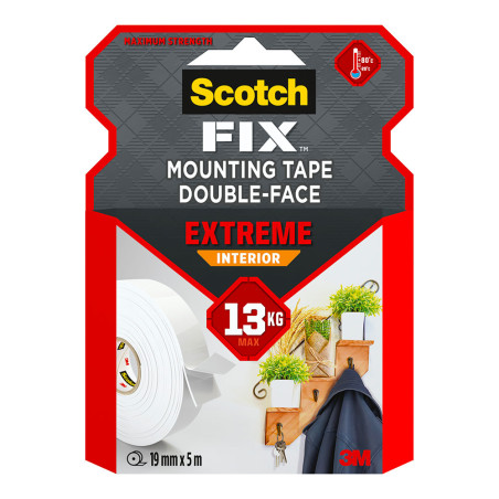 Fita de montagem dupla face extreme para interiores, máx 13 kg, 19mmx5m