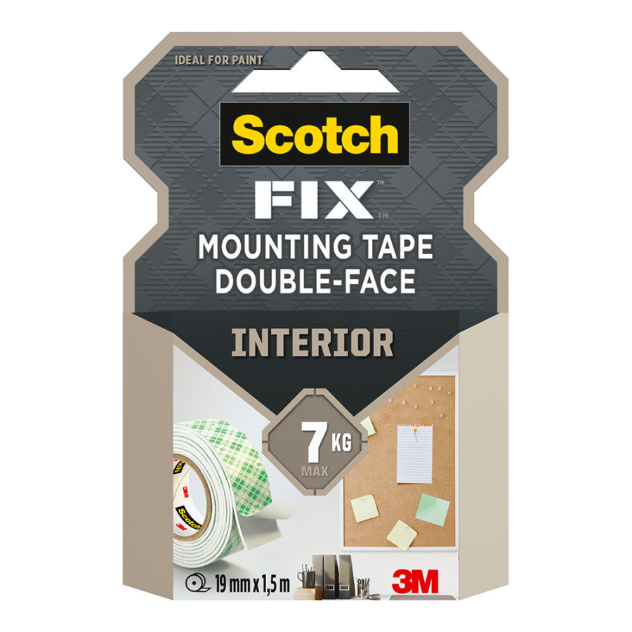 Fita de montagem dupla face para uso interno, máx 7 kg, 19mmx1,5m