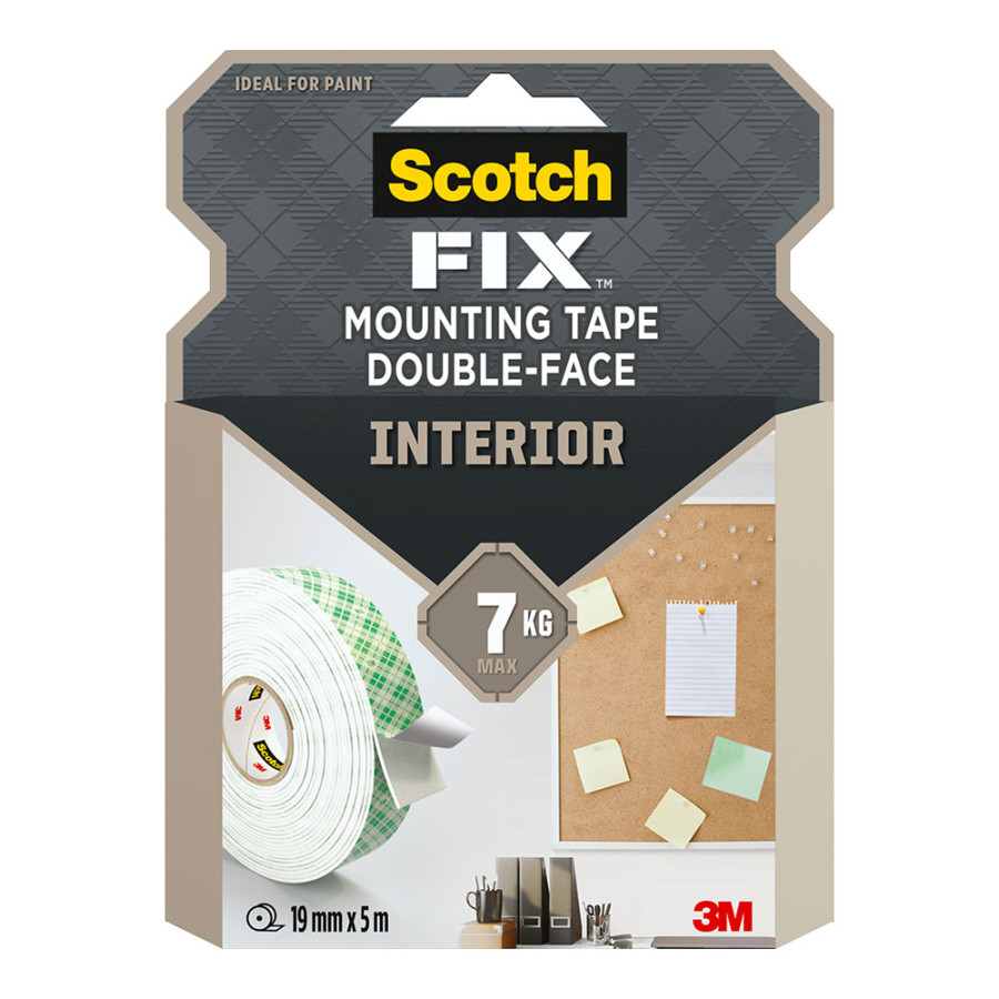 Fita de montagem dupla face para uso interno, máx 7 kg, 19mmx5m