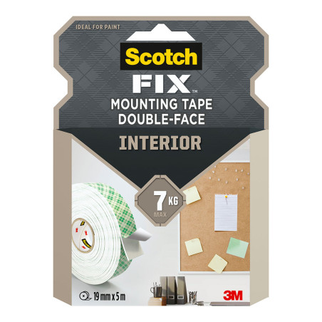 Fita de montagem dupla face para uso interno, máx 7 kg, 19mmx5m